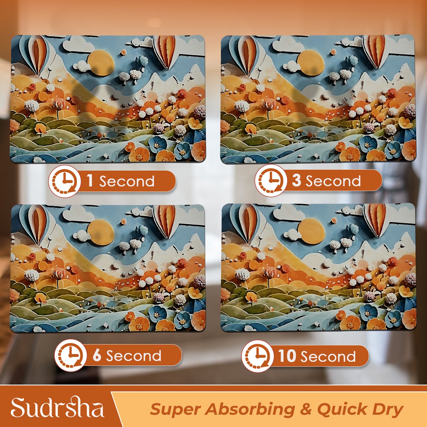 Sudrsha Anti-Skid 3D Mountain Print Rubber Bath Mat – Water-Absorbent