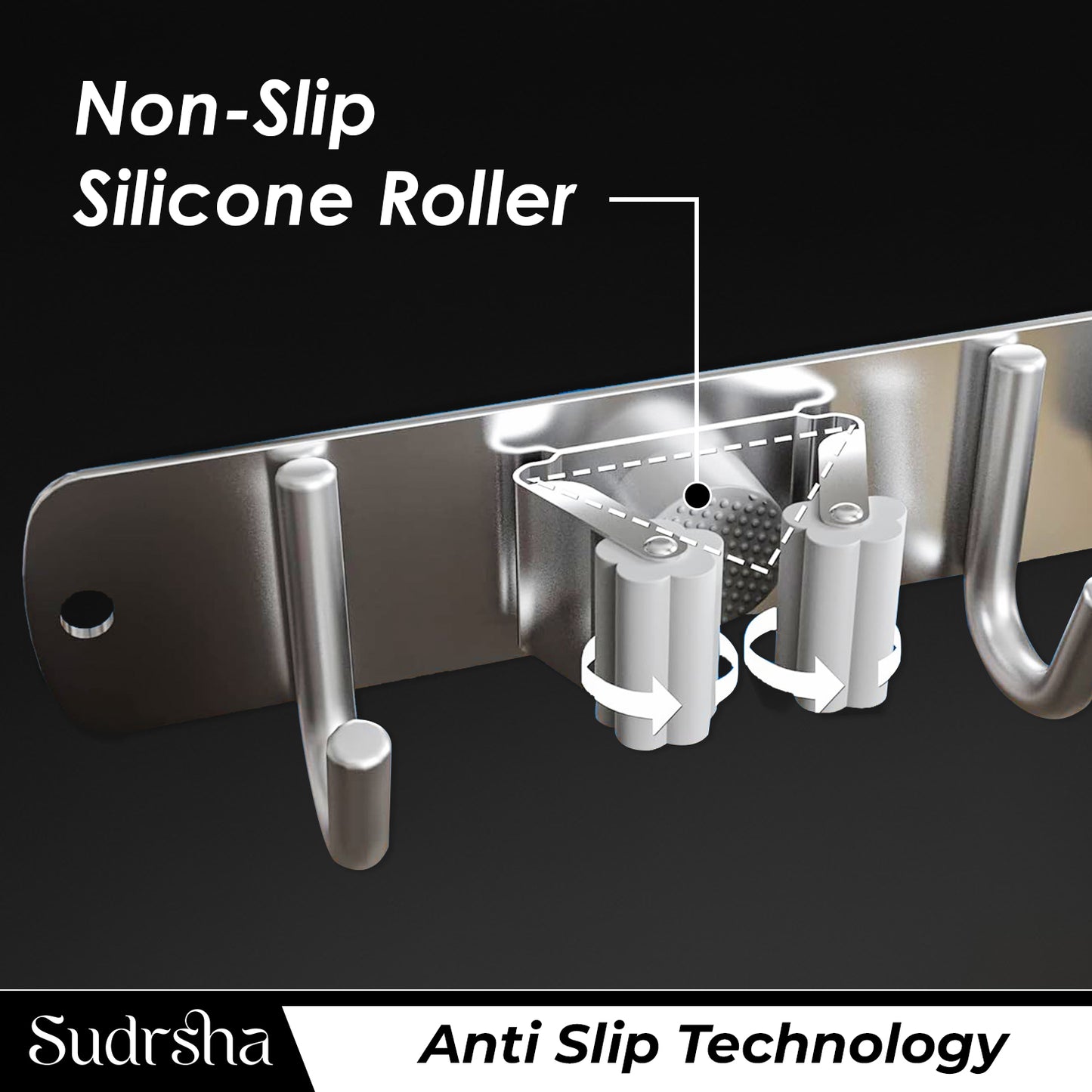 Screw Wall Mounted 3 Slot Stainless Steel Mop and Broom Holder, (3 racks and 3 Hooks) (Silver)