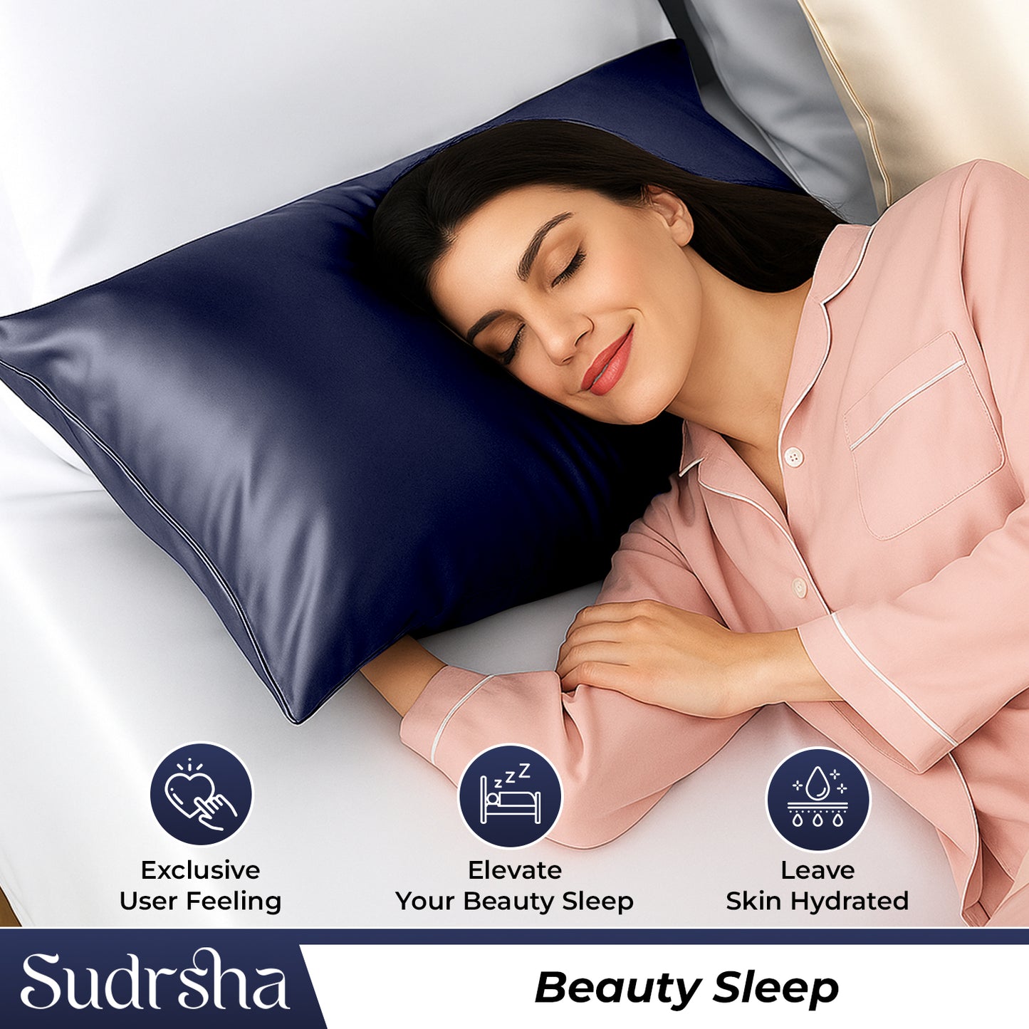 Sudrsha Solid 600 TC Satin Silk PillowCases (Navy)