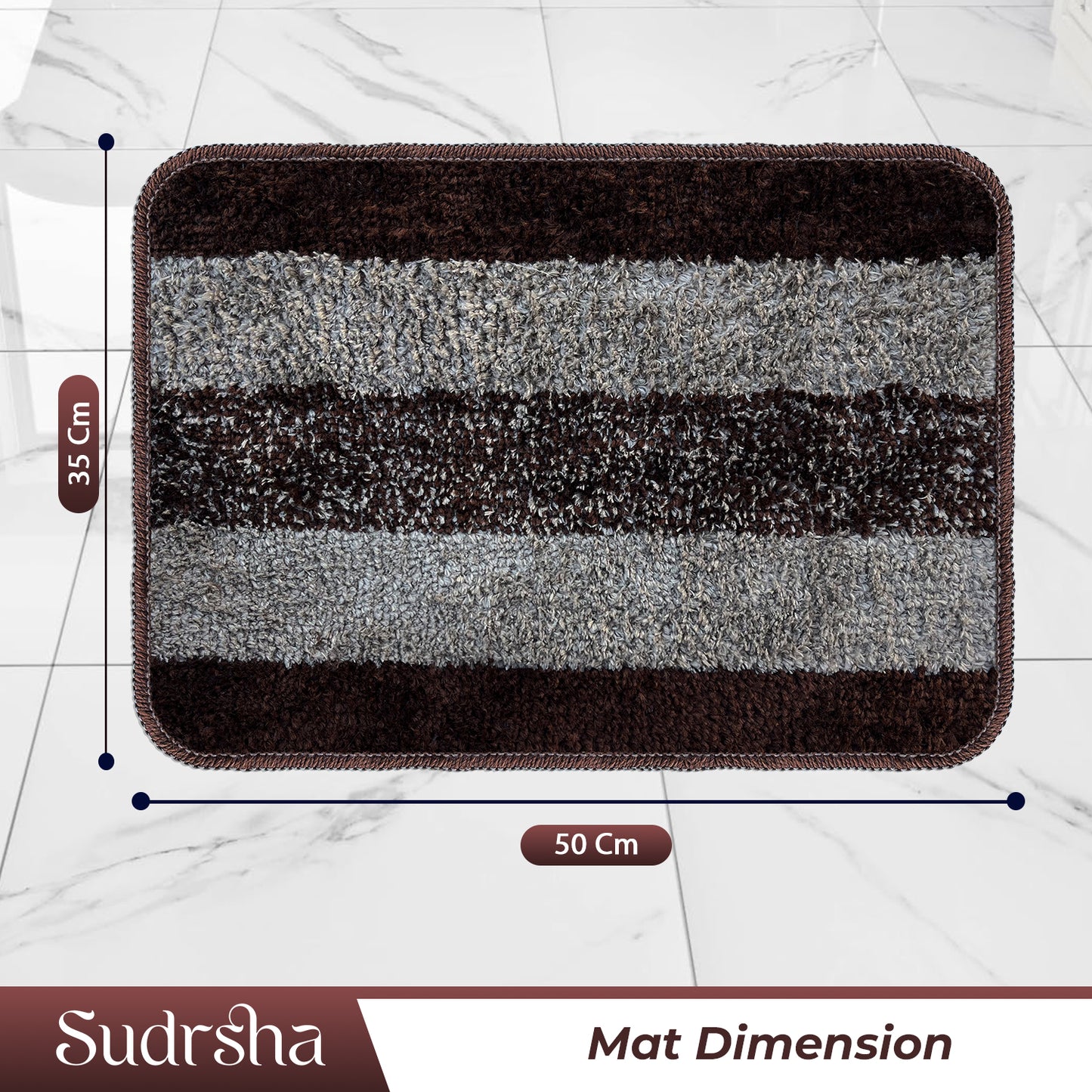 Rectangular Anti-Skid Microfiber Bathroom & Door Mat – Water Absorbent Soft Floor Rug Brown