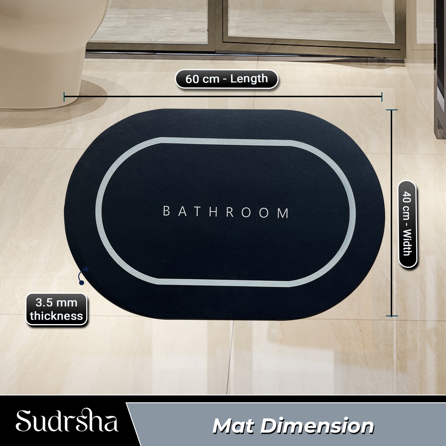 SUDRSHA Anti-Skid 3.5mm Black Bath Mat | Water Absorbent Door & Bathroom Floor Mat