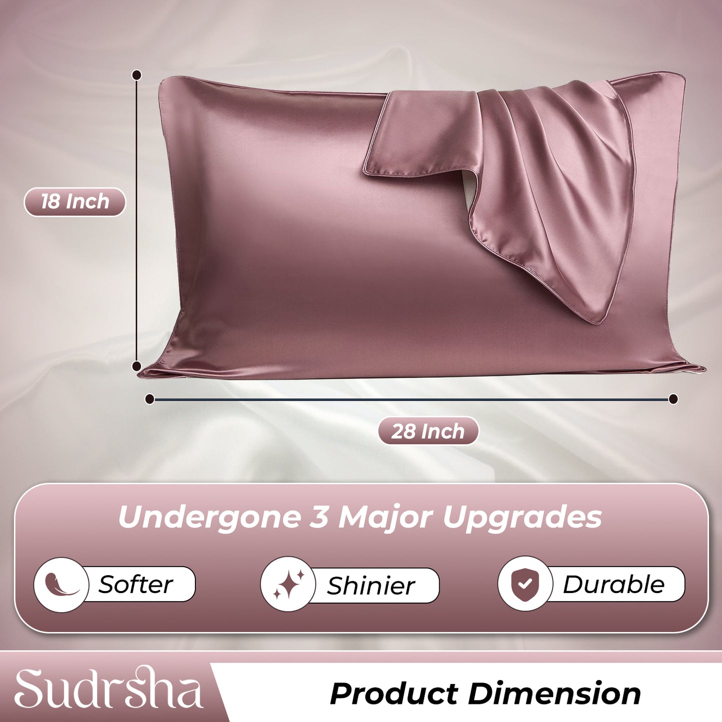 Sudrsha Solid 600 TC Satin Silk PillowCases (Rose pink)