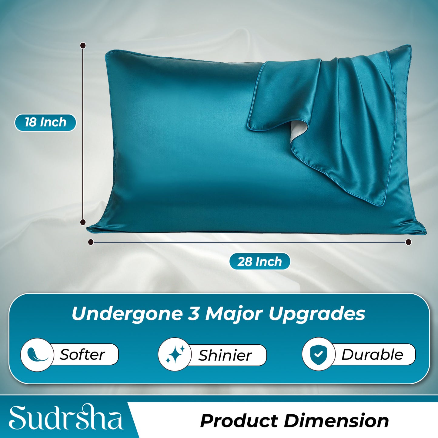 Sudrsha Solid 600 TC Satin Silk PillowCases (Teal)