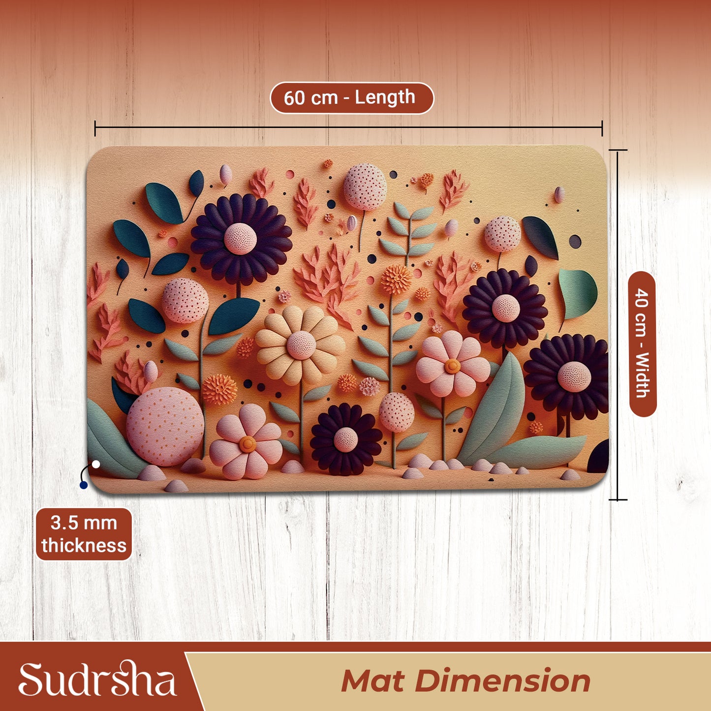 Sudrsha Anti-Skid 3D Flower Print Rubber Bath Mat – Water-Absorbent Orange Bathroom Mat