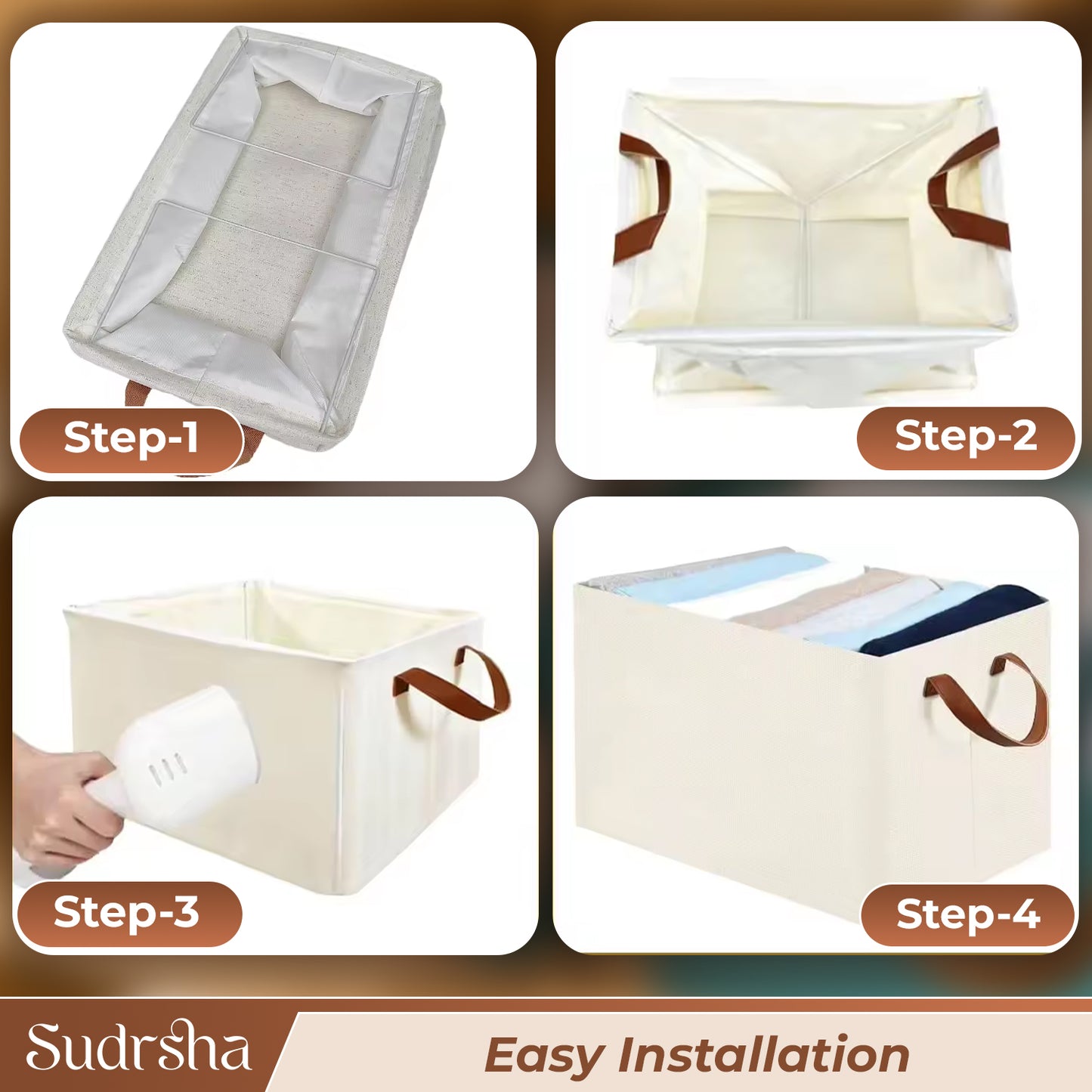 Sudrsha Foldable Wardrobe Organizer Box (47×27×20 cm) | Durable Polystyrene Storage with Handle for Clothes, Toys & Blankets(White)