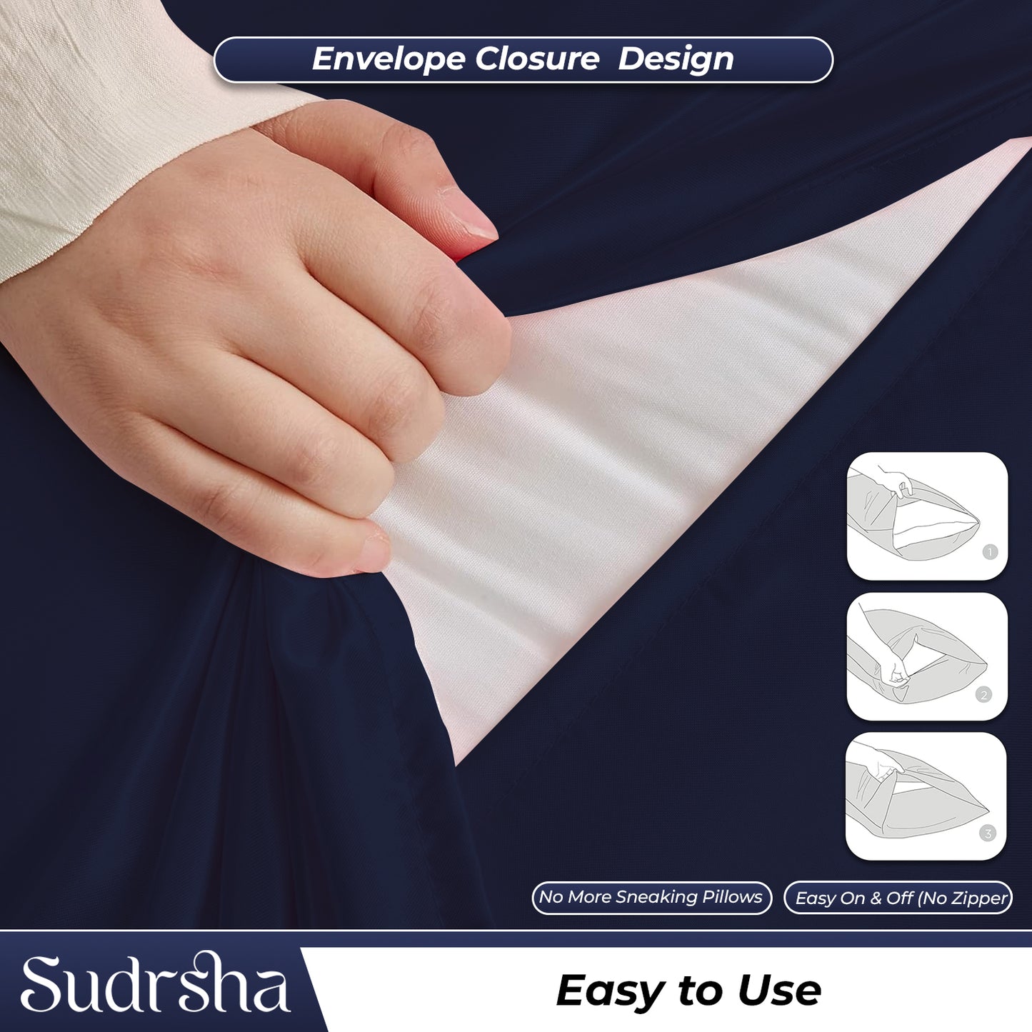 Sudrsha Solid 600 TC Satin Silk PillowCases (Navy)