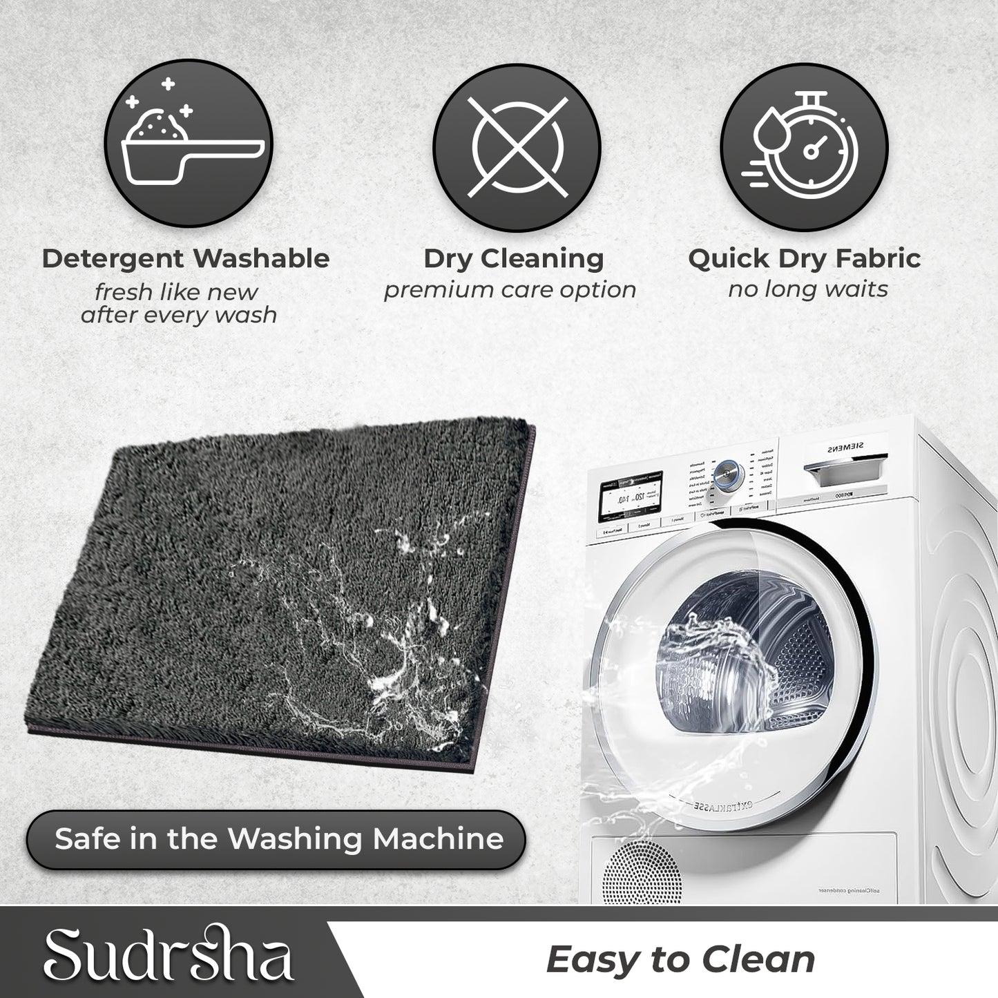 SITTELLA 1800 GSM Super Soft Microfiber Bath Mat – Extra Thick, Quick Dry & Anti-Skid Bathroom Rug for Bathroom & Home (Grey, Size: 40x60