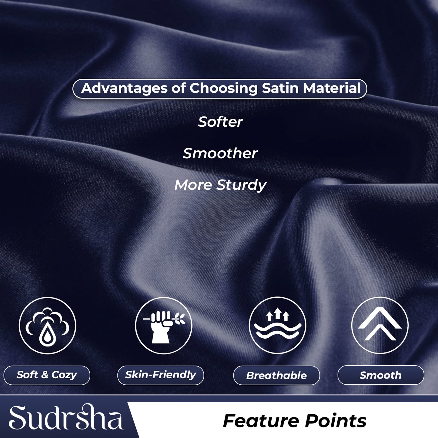 Sudrsha Solid 600 TC Satin Silk PillowCases (Navy)