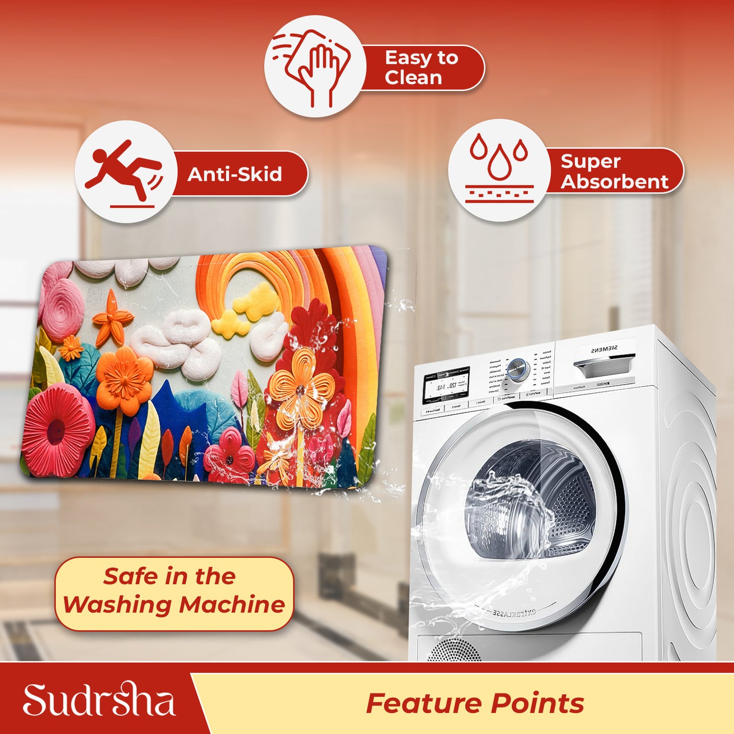 Sudrsha Anti-Skid 3D Cloud Print Rubber Bath Mat – Water-Absorbent