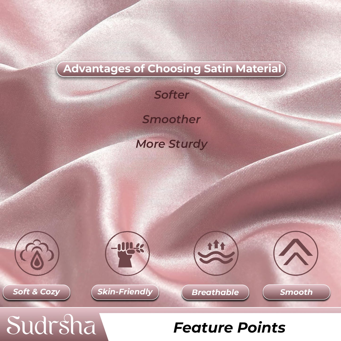 Sudrsha Solid 600 TC Satin Silk PillowCases (Rose pink)