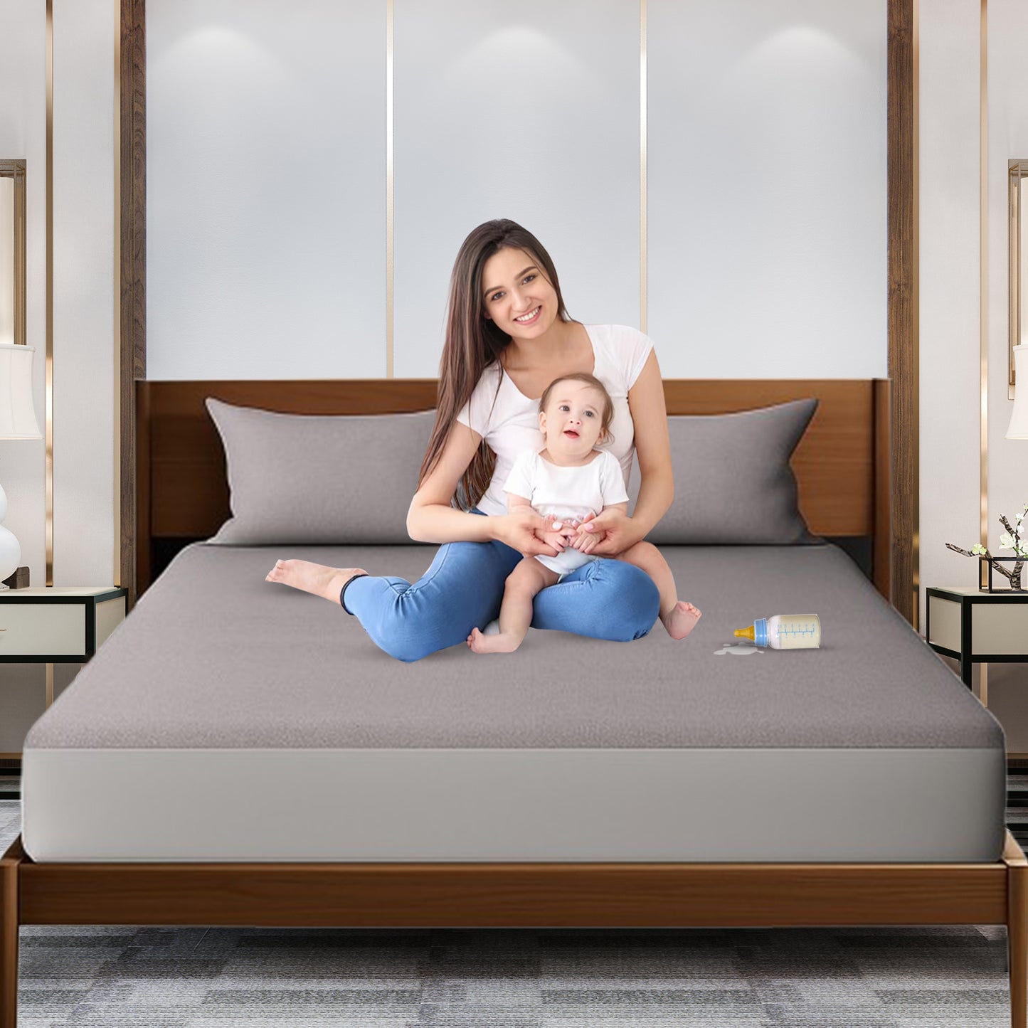 100% Waterproof Cotton Sudrsha Mattress Protector – Hypoallergenic, Ultra-Soft & Breathable Fitted Bed Cover (72x72 Inches) (Grey)