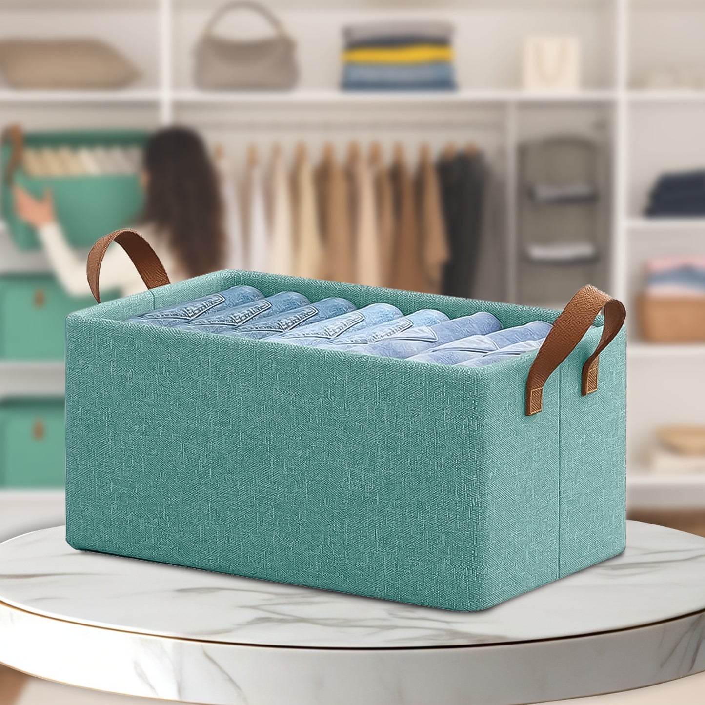 Sudrsha Foldable Wardrobe Organizer Box (47×27×20 cm) | Durable Polystyrene Storage with Handle for Clothes, Toys & Blankets(White)