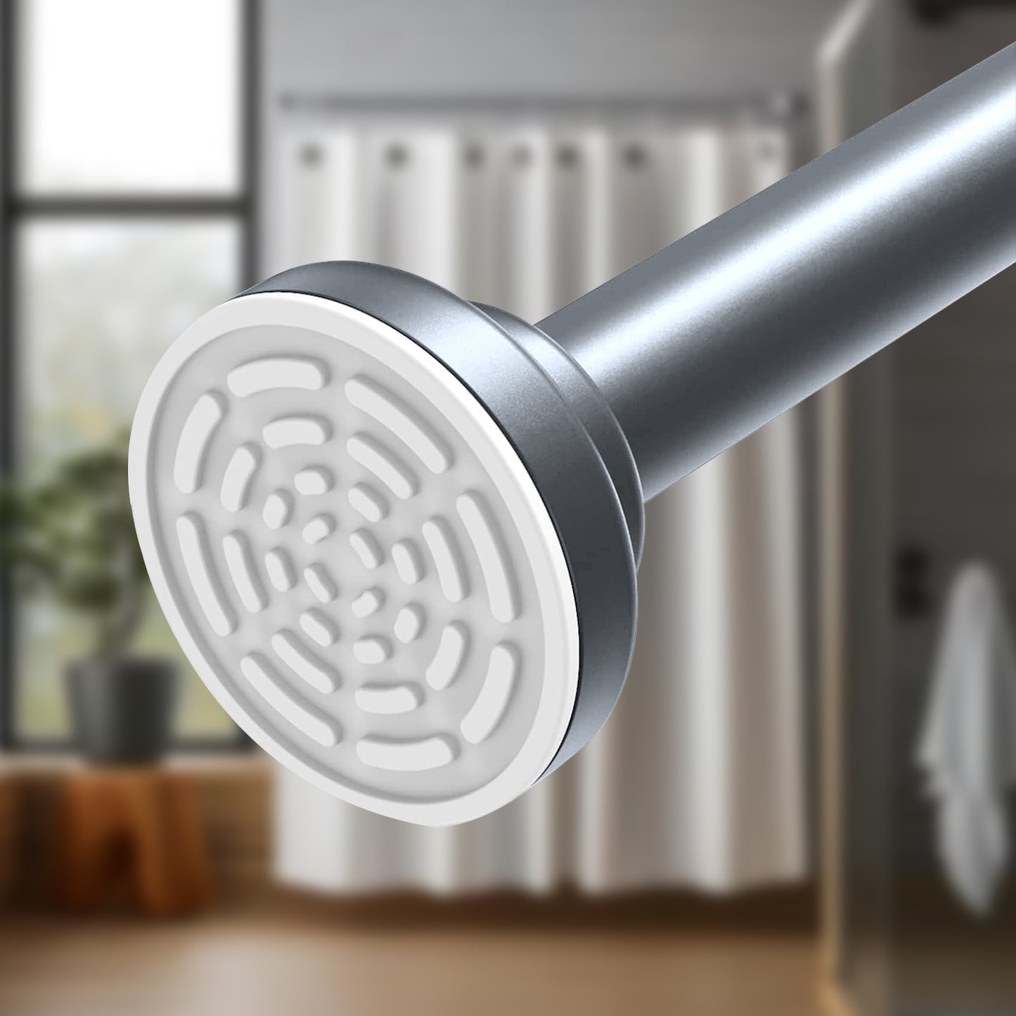 Sudrsha Stainless Steel Extendable Shower Silver Curtain Tension Rod – Non-Drilling, Anti-Skid Spring Pull Rod (85cm–140cm)