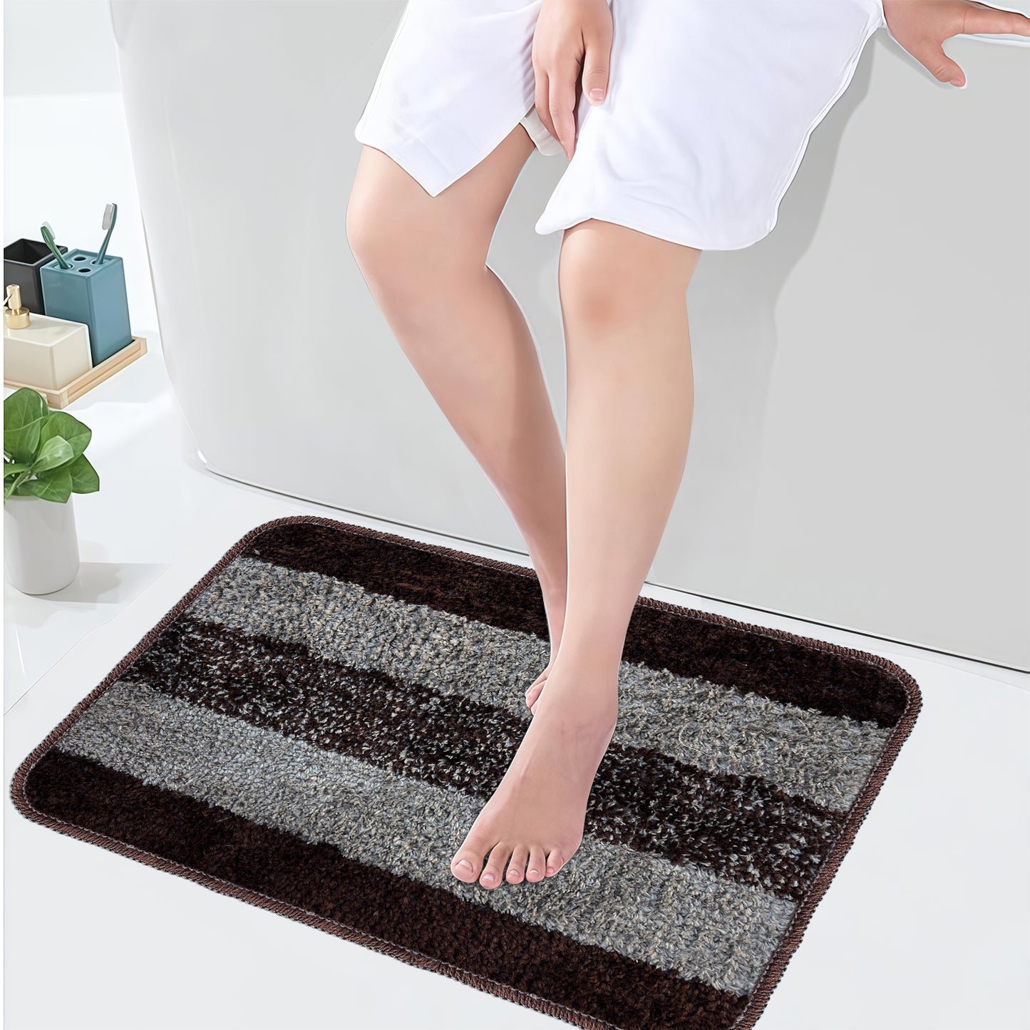 Rectangular Anti-Skid Microfiber Bathroom & Door Mat – Water Absorbent Soft Floor Rug Blue