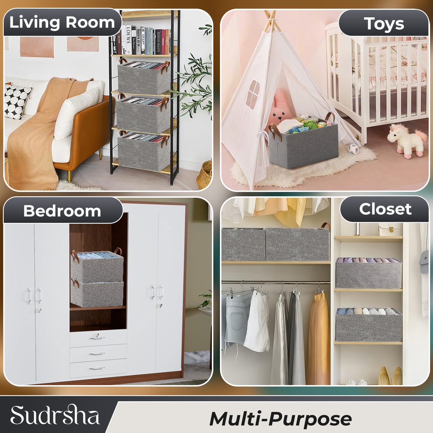 Sudrsha Foldable Wardrobe Organizer Box (47×27×20 cm) | Durable Polystyrene Storage with Handle for Clothes, Toys & Blankets(Grey)