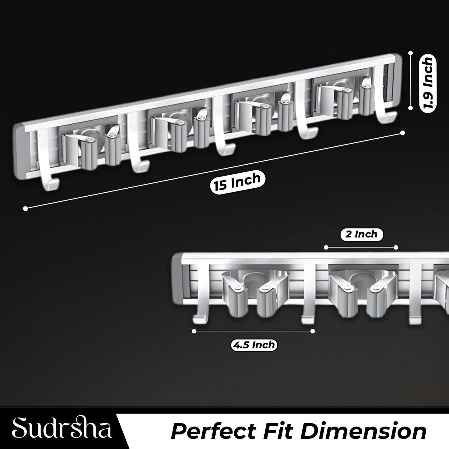 Screw Wall Mounted 3 Slot Stainless Steel Mop and Broom Holder, (3 racks and 3 Hooks) (Silver)