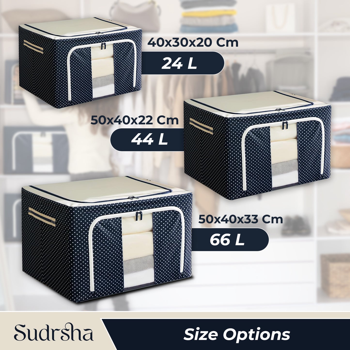 Sudrsha Double- 44 Litre Sided Zipper Foldable Storage Box – Closet Organizer for Clothes, Toys & More (Copy)