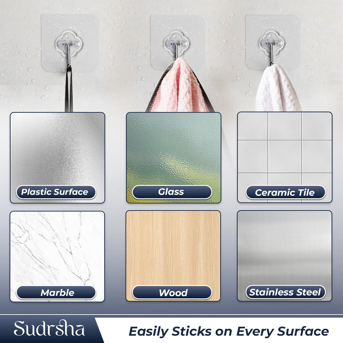 Sudrsha Adhesive Wall J Hooks for Hang in Kitchen Household and Bathroom Accessories (Pack of 20)