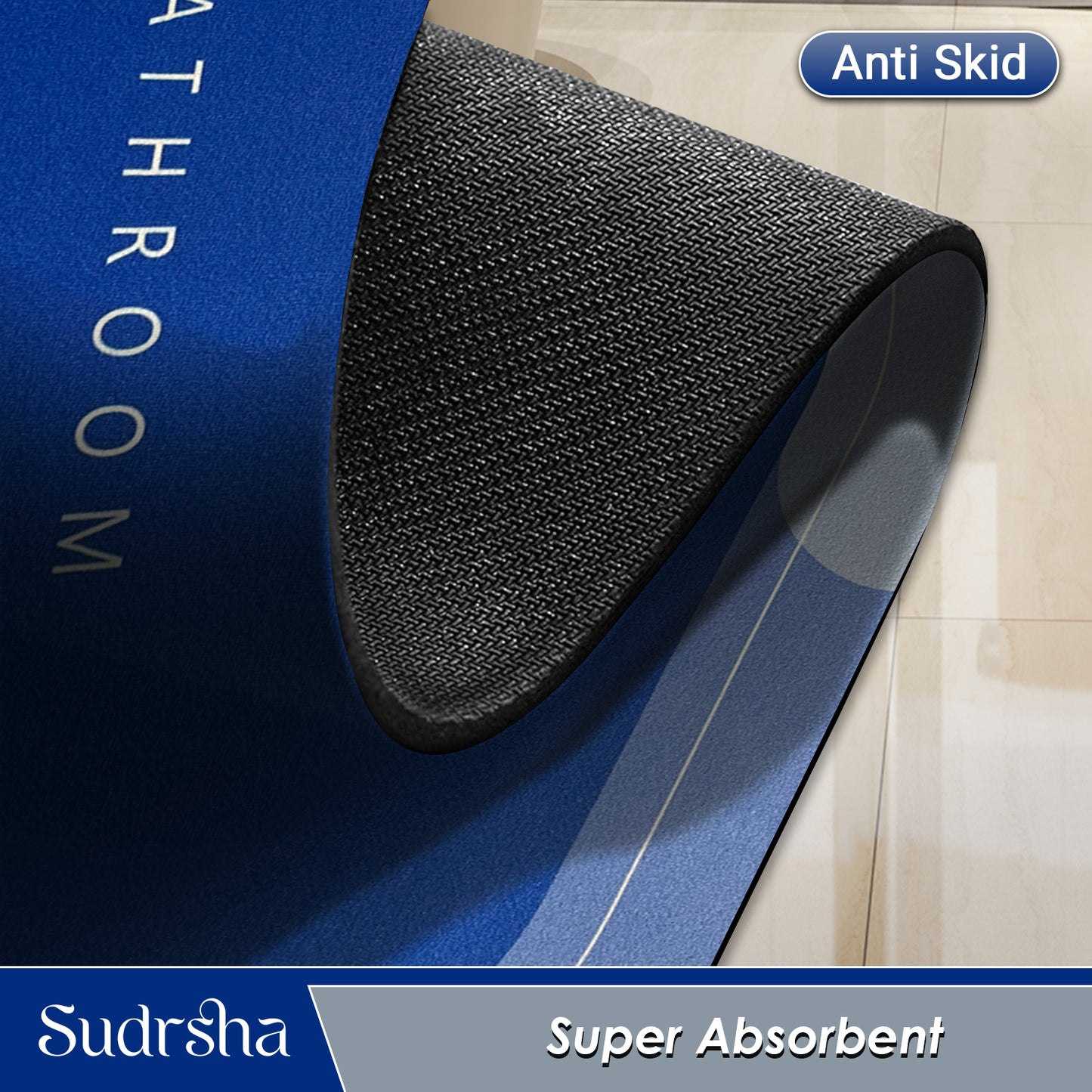 SUDRSHA Anti-Skid 3.5mm Light Blue Bath Mat | Water Absorbent Door & Bathroom Floor Mat