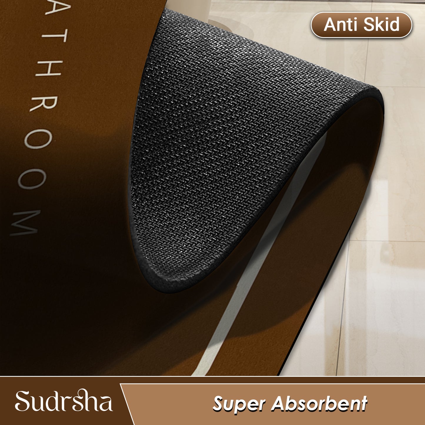 SUDRSHA Anti-Skid 3.5mm Brown Bath Mat | Water Absorbent Door & Bathroom Floor Mat
