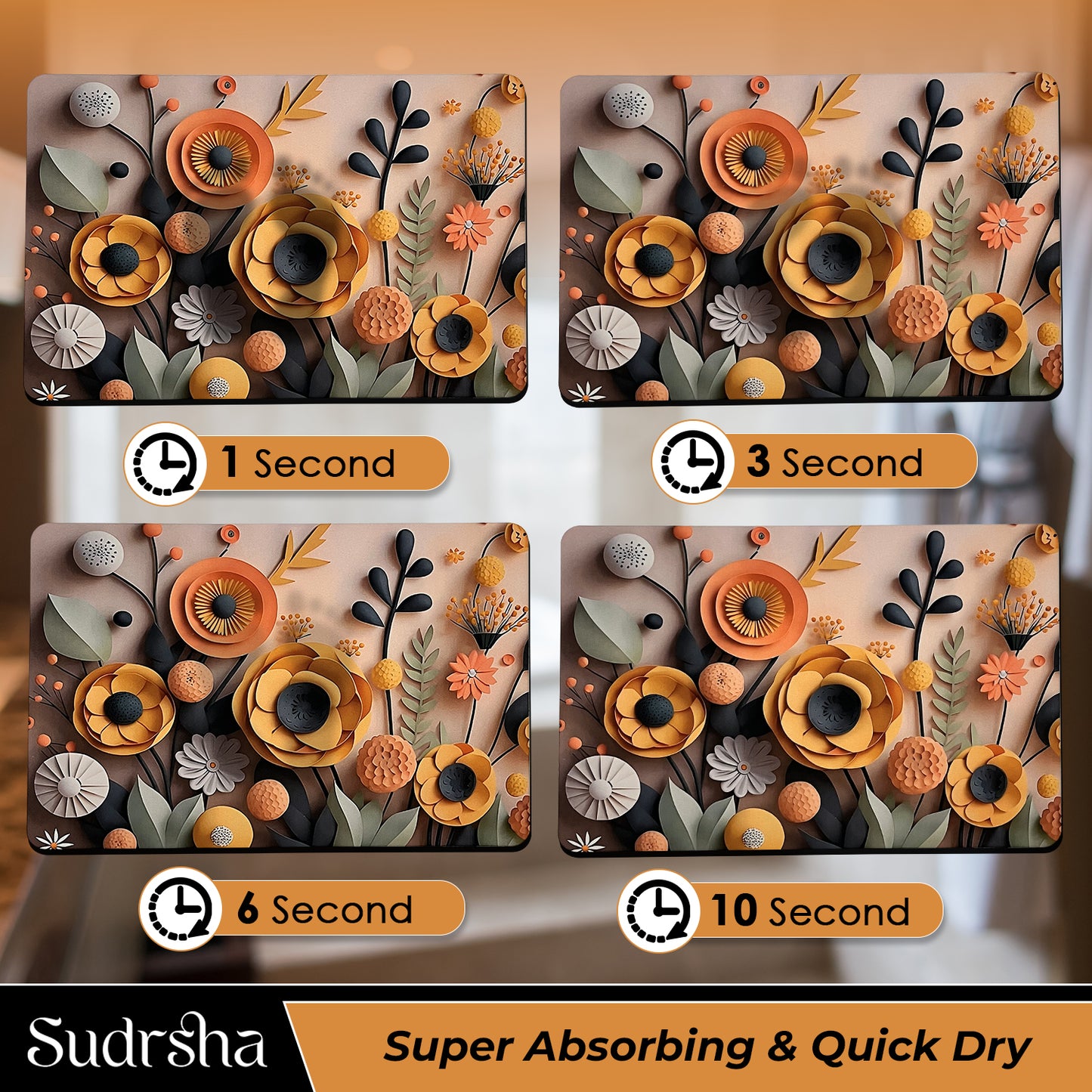 Sudrsha Anti-Skid 3D Yellow Flower  Rubber Bath Mat – Water-Absorbent