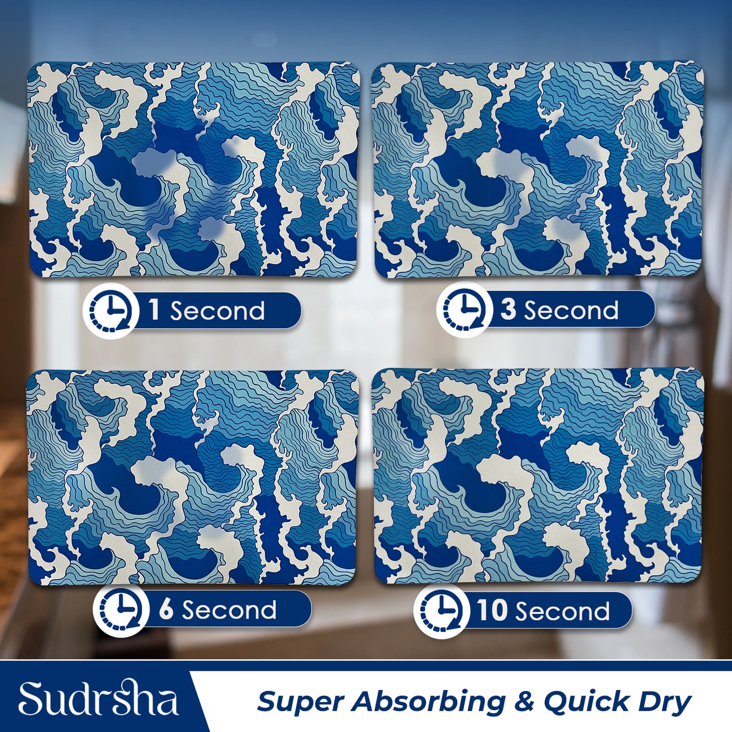 Sudrsha Anti-Skid 3D Blue Sea Waves  Rubber Bath Mat – Water-Absorbent