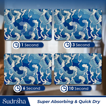 Sudrsha Anti-Skid 3D Blue Sea Waves  Rubber Bath Mat – Water-Absorbent