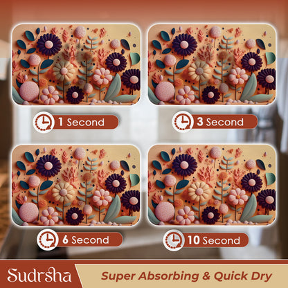 Sudrsha Anti-Skid 3D Flower Print Rubber Bath Mat – Water-Absorbent Orange  Bathroom Mat
