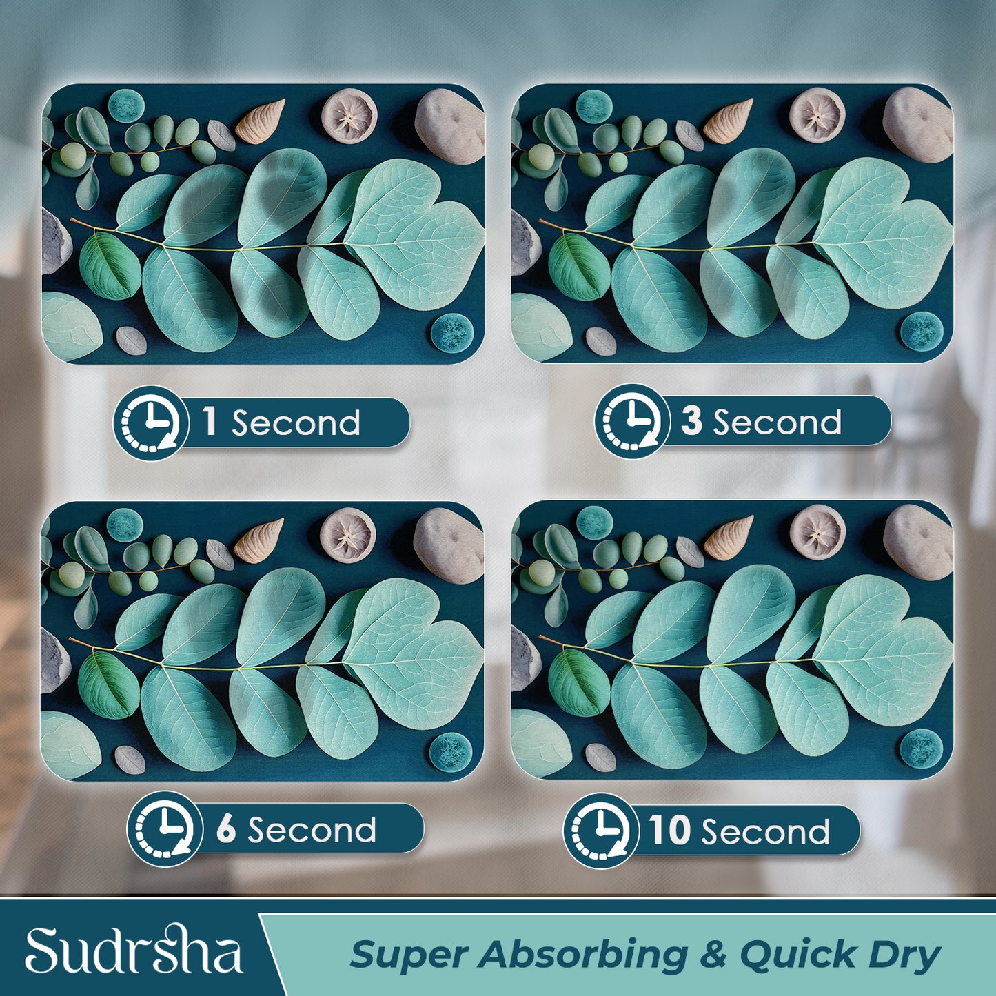 Sudrsha Anti-Skid 3D Flower Print Rubber Bath Mat – Water-Absorbent Leaf Pattern Bathroom Mat