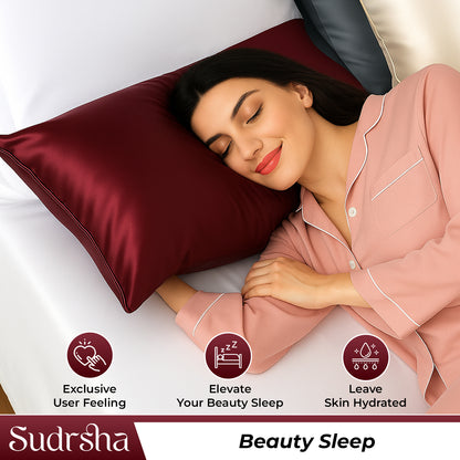 Sudrsha Solid 600 TC Satin Silk PillowCases (Maroon)