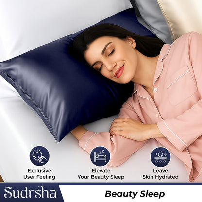 Sudrsha Solid 600 TC Satin Silk PillowCases (Navy)