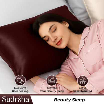 Sudrsha Solid 600 TC Satin Silk Pillowcases(Brown)