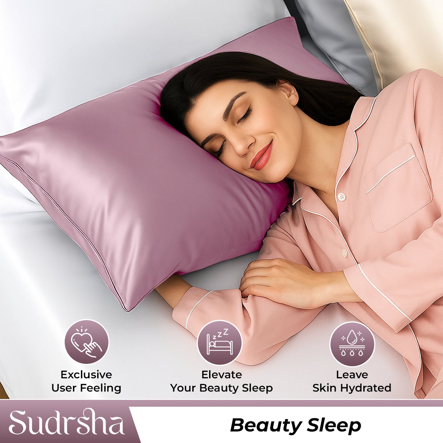 Sudrsha Solid 600 TC Satin Silk PillowCases (Pink)