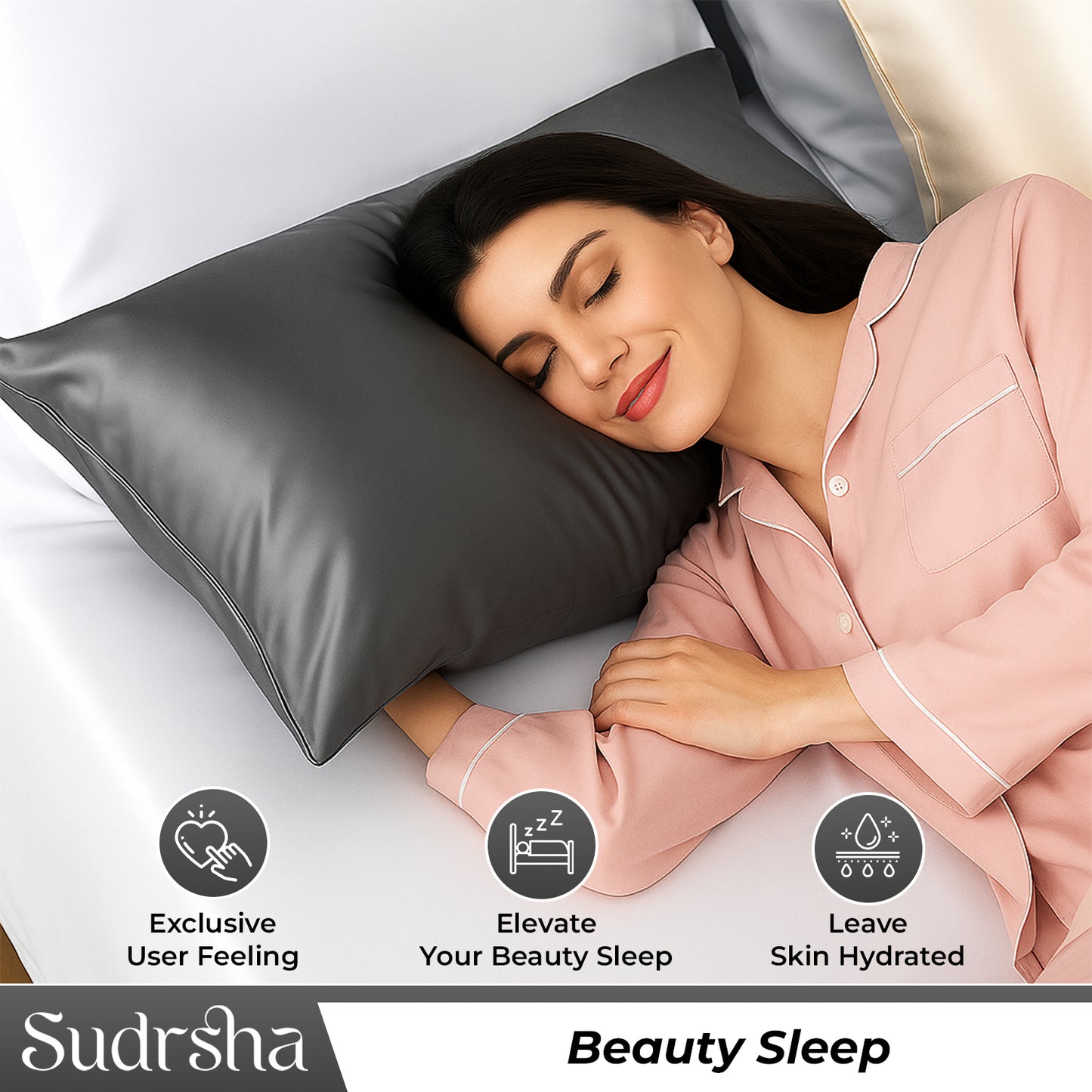 Sudrsha Solid 600 TC Satin Silk Pillowcases(Grey)