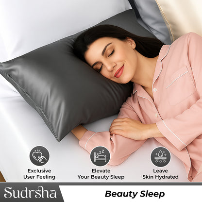 Sudrsha Solid 600 TC Satin Silk Pillowcases(Grey)