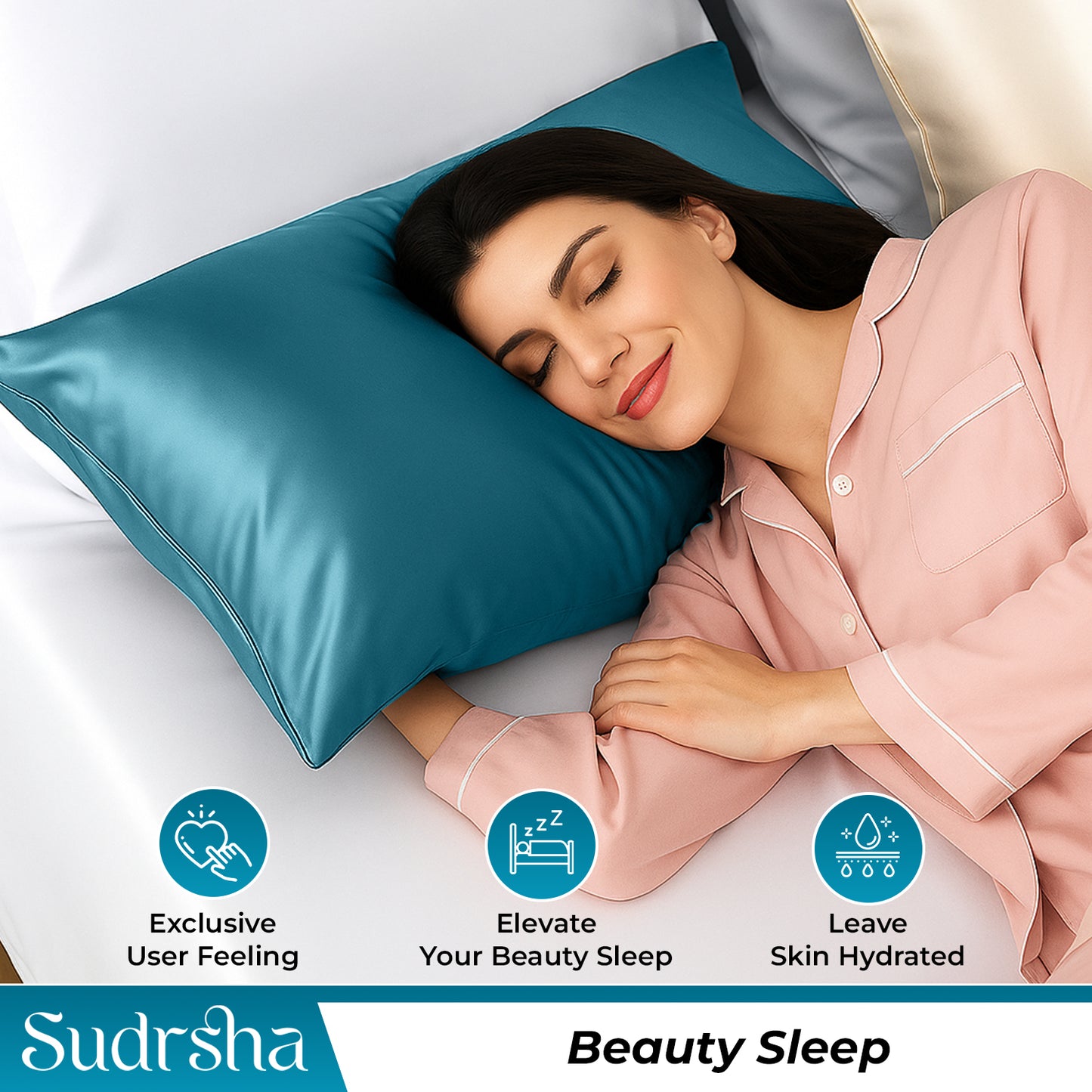 Sudrsha Solid 600 TC Satin Silk PillowCases (Teal)