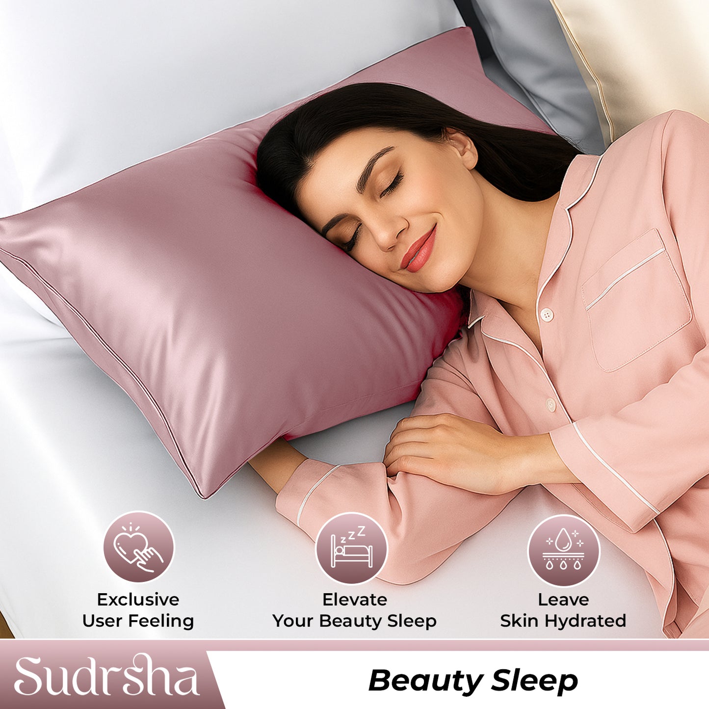 Sudrsha Solid 600 TC Satin Silk PillowCases (Rose pink)