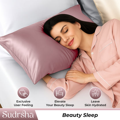Sudrsha Solid 600 TC Satin Silk PillowCases (Rose pink)