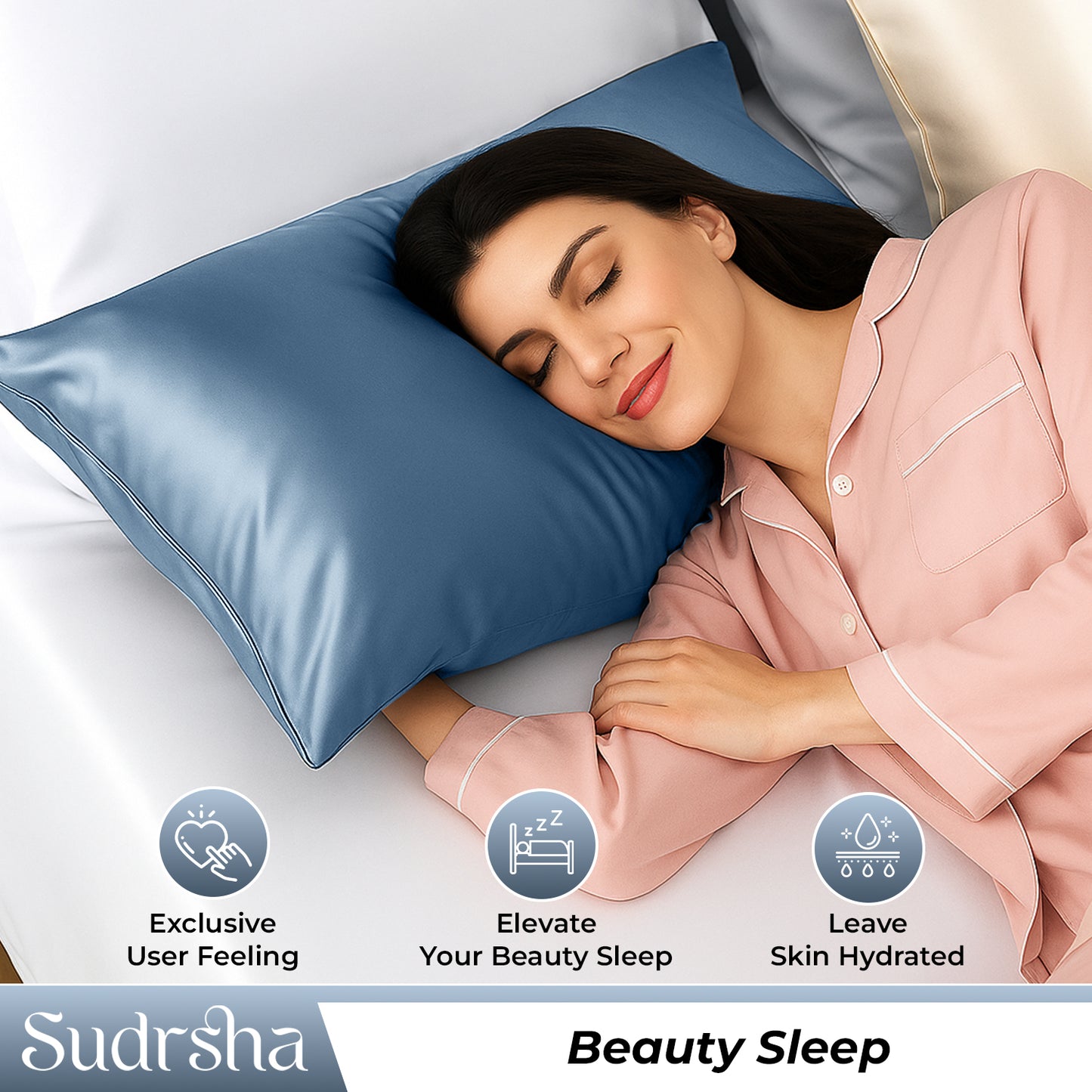 Sudrsha Solid 600 TC Satin Silk PillowCases (Stone Blue )