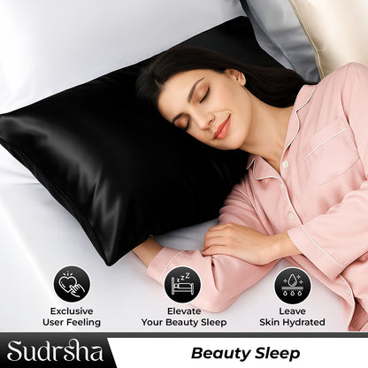 Sudrsha Solid 600 TC Satin Silk Pillowcases(Black)
