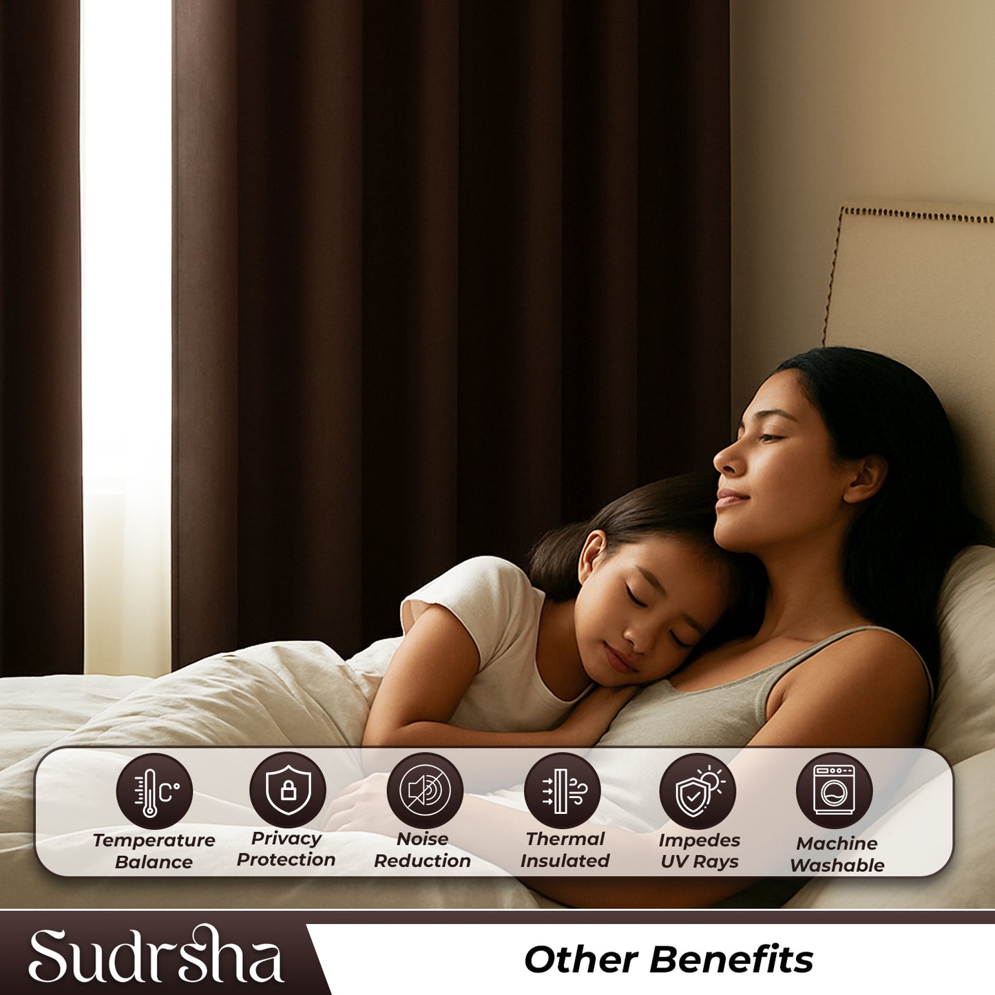 Sudrsha Blackout Long Door Curtain – 5 to 9 Feet | 90-95% Room Darkening, Thermal Insulated Plain Printed Curtain for Living Room & Bedroom(Brown)