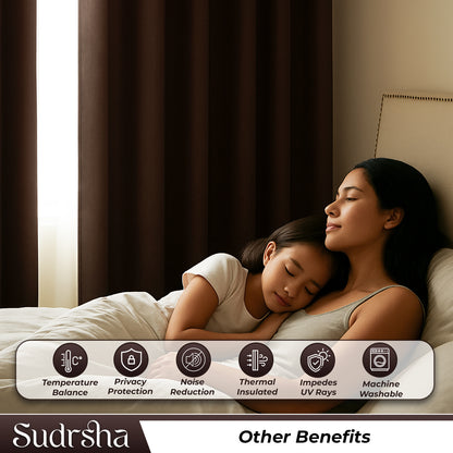 Sudrsha Blackout Long Door Curtain – 5 to 9 Feet | 90-95% Room Darkening, Thermal Insulated Plain Printed Curtain for Living Room & Bedroom(Brown)