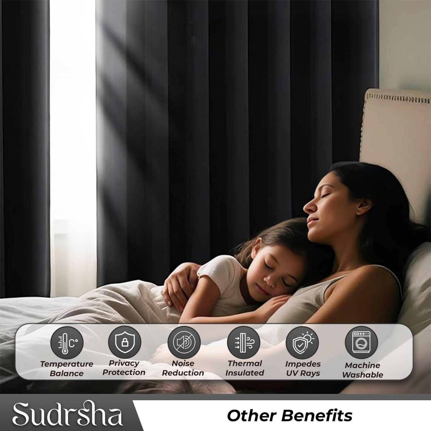 Sudrsha Blackout Long Door Curtain – 5 to 9 Feet | 90-95% Room Darkening, Thermal Insulated Plain Printed Curtain for Living Room & Bedroom(Grey)