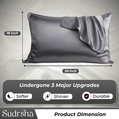 Sudrsha Solid 600 TC Satin Silk Pillowcases(Grey)