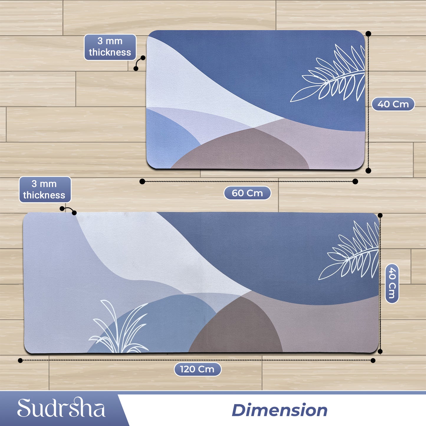 SUDRSHA Anti-Skid 3.5mm  | Water Absorbent Kitchen Mat Leaf print