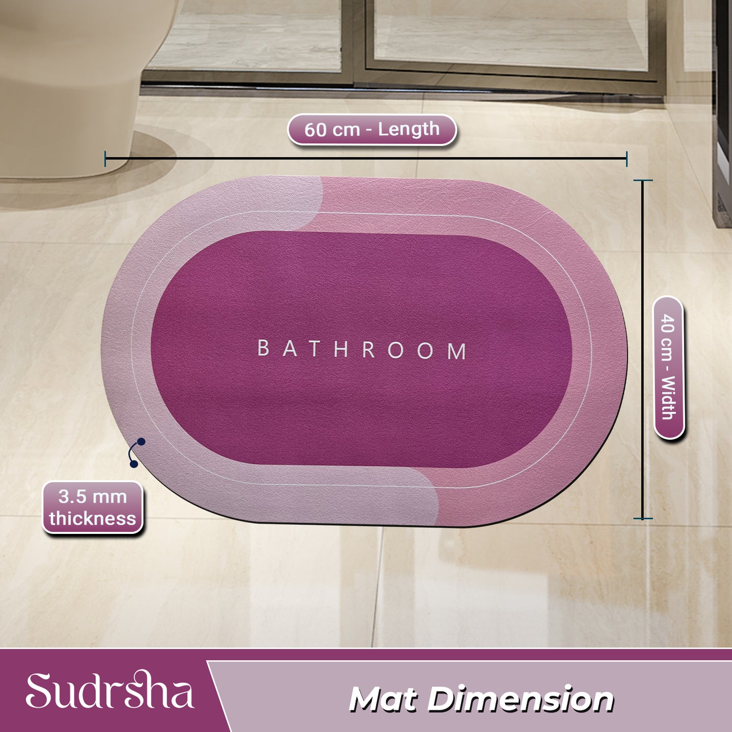 SUDRSHA Anti-Skid 3.5mm Pink  Bath  Mat | Water Absorbent Door & Bathroom Floor Mat