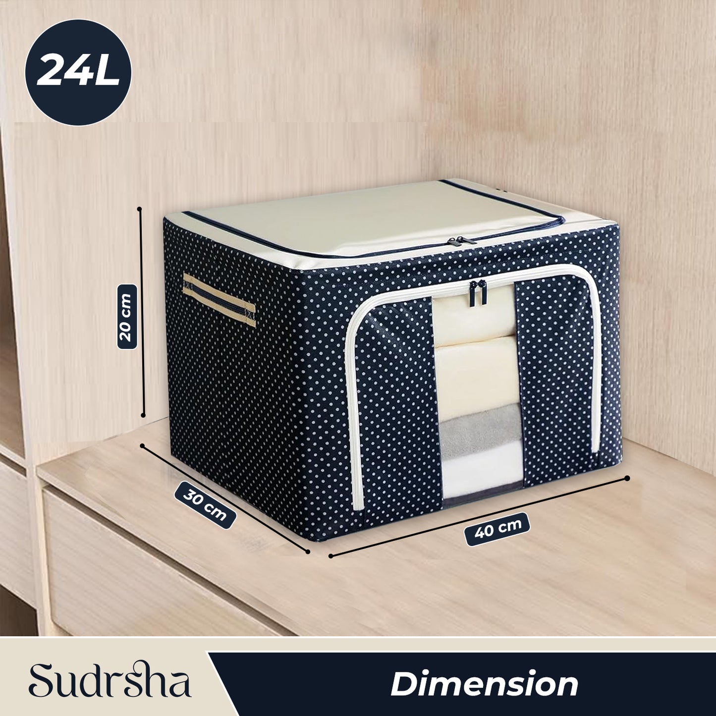 Sudrsha Double-24Litre Sided Zipper Foldable Storage Box – Closet Organizer for Clothes, Toys & More