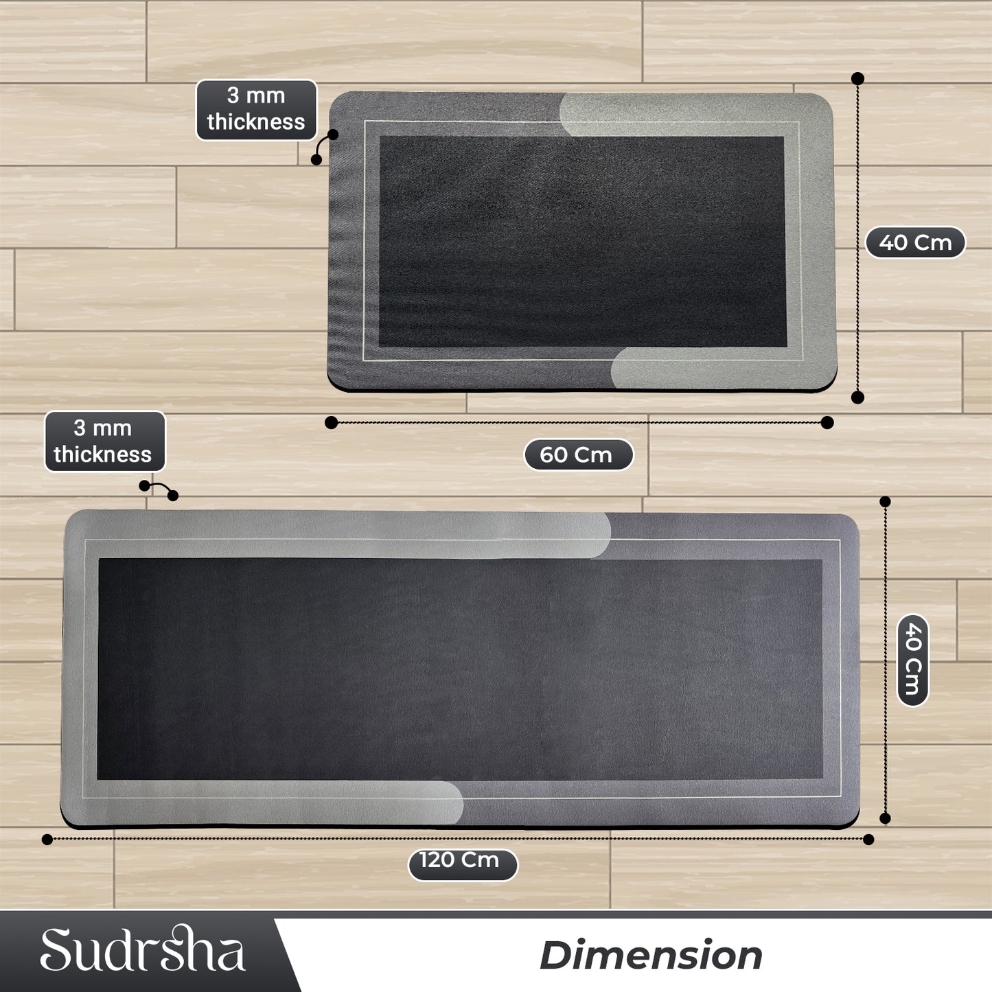SUDRSHA Anti-Skid 3.5mm  | Water Absorbent Kitchen Mat Solid Grey