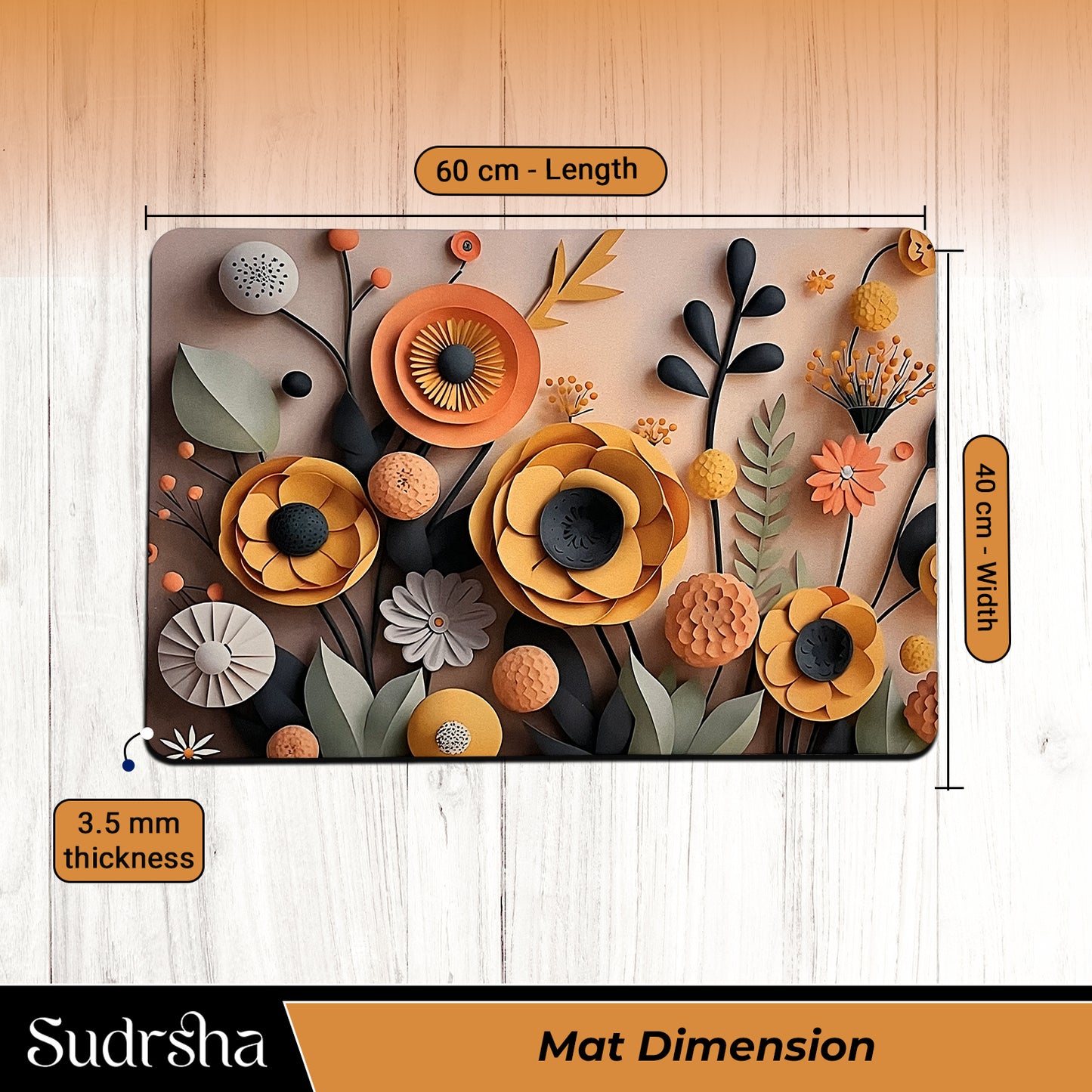 Sudrsha Anti-Skid 3D Yellow Flower  Rubber Bath Mat – Water-Absorbent