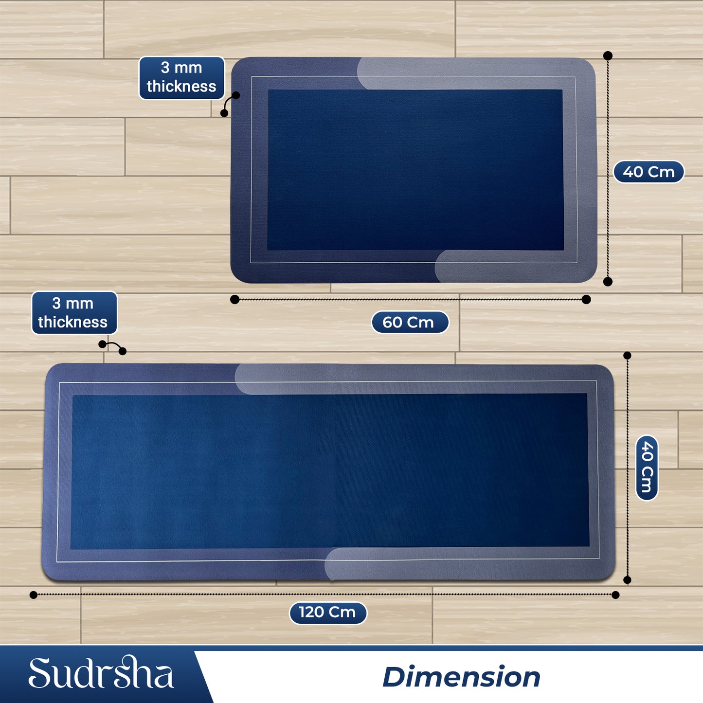 SUDRSHA Anti-Skid 3.5mm  | Water Absorbent Kitchen Mat Solid Blue